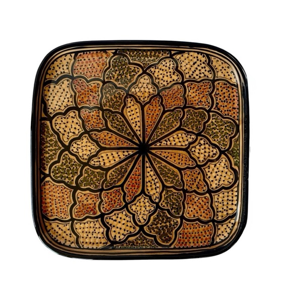 Le Soux Tunsina Other - Le Souk Tunisia Handmade Honey Square Ceramic Vintage Platter Pottery Art Plate